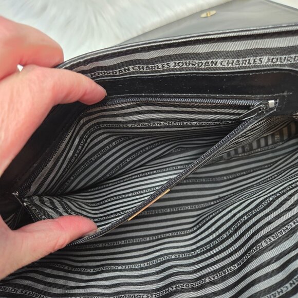 Vintage Charles Jourdan of Paris Brown Black Leather Envelope Shoulder Bag 15x9" - Picture 5 of 13